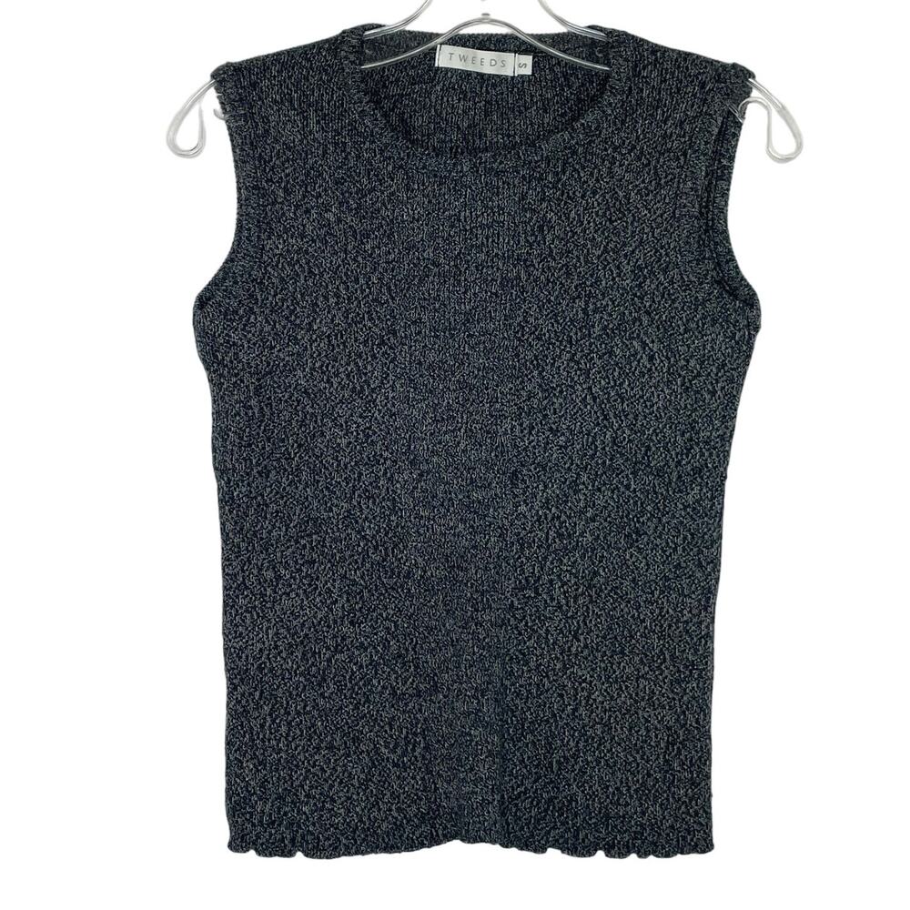 Tweeds gray knit sleeveless blouse Small made in USA 100% cotton